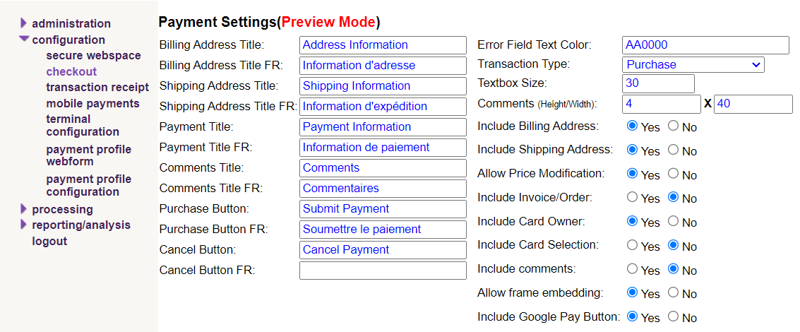 The checkout settings page showing the checkbox to include the Google Pay button